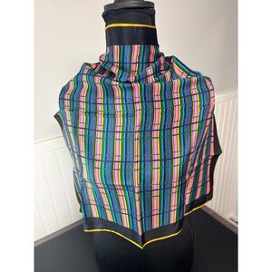 Kenya Silk Scarf Vintage Multi Color Striped Square Japan 21x21